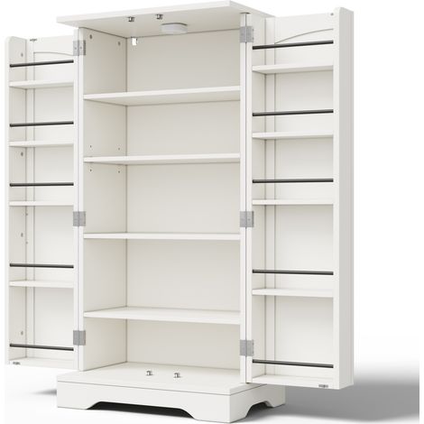 Armoire de rangement 2 portes avec lumière LED détecteur, 120x60x40 cm, MDF blanc pour cuisine, séjour ou salle à manger