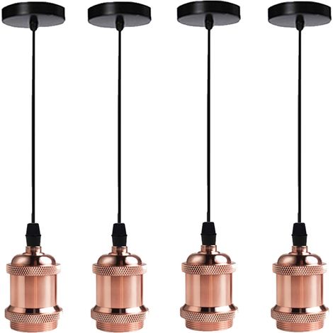 4 Stücke Vintage Pendelleuchte aus Metall Hängelampe 1M Höhenverstellbar E27 60W für Küche Esstisch Wohnzimmer Bars Cafét - Roségold (1/4)