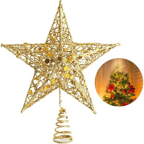 1 Étoile de sapin, 25 cm, métal ajouré, paillettes rouges, support à ressort, décoration intérieure fête (1/5)
