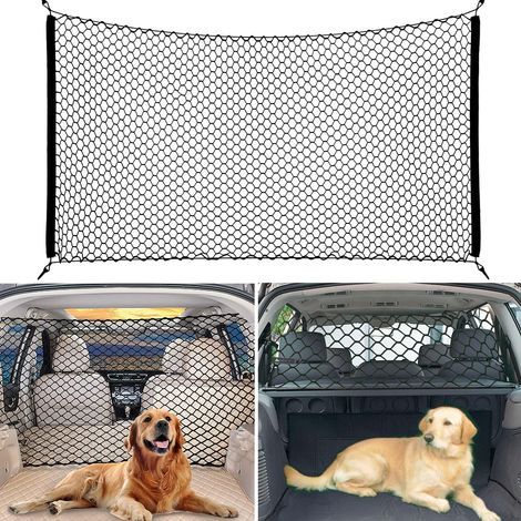 Barrière Chien pour Voiture SUV Filet de Séparation pour Animaux Compagnie Filet Coffre Voiture Filet de Chargement en Maille Extensible Universel Barrière de Voiture pour Chien 120x70 cm (1/5)