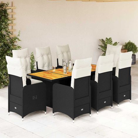 9-tlg. Garten-Bistro-Set mit Kissen Schwarz Poly Rattan (1/5)