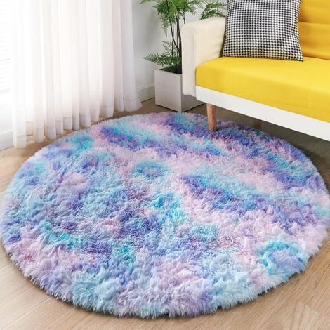 Runder Plüschteppich – Ideal für ein modernes Wohnzimmer, Schlafzimmer oder Kinderzimmer – Weich für Kinder und Mädchen (Mehrfarbig, Durchmesser 140 cm) (1/4)