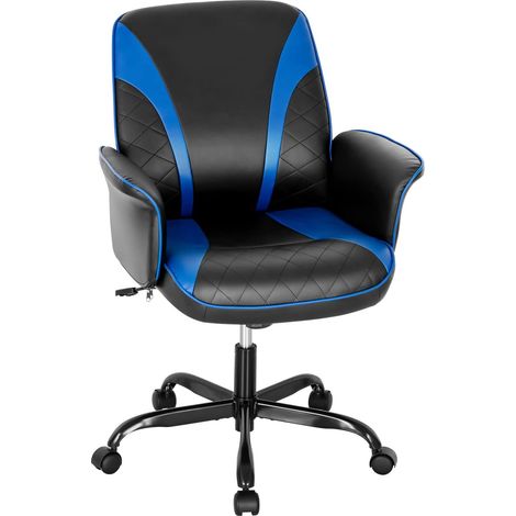 COSTWAY Silla Oficina para Ordenador Cuero, Silla Ergonómica Ejecutiva con Reposabrazos Incorporados, Ajustable en Altura, Silla de Escritorio Giratorio de 360° con Respaldo Reclinable (1/5)