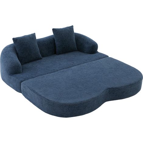 Canapé convertible 2 places en chenille bleu marine avec coussins, canapé-lit double pliant, pour salon ou chambre d'appoint (1/5)