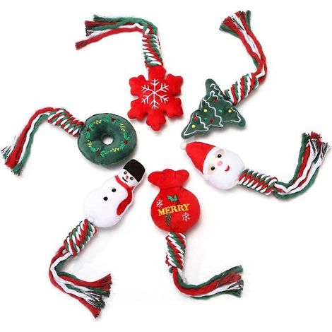 6-teiliges Hundeseilspielzeug zum Beißspiel, Tauziehen, Plüschkauspielzeug, Weihnachtsgeschenk