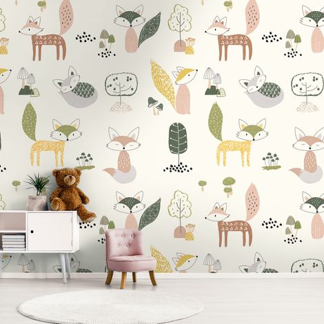 Fototapete Profhome 391891 heißgeprägte Vliestapete glatt Kindertapete matt creme grün gelb beige 1,59 m x 2,8 m