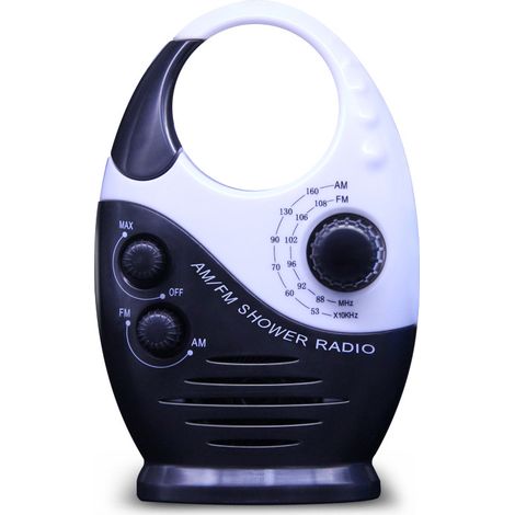 Wasserdichtes Duschradio, tragbares Mini-AM-FM-Duschradio mit einstellbarer Lautstärke, Radio mit Griff oben, geeignet für Dusche/Nachttisch/Garage, Schwarz