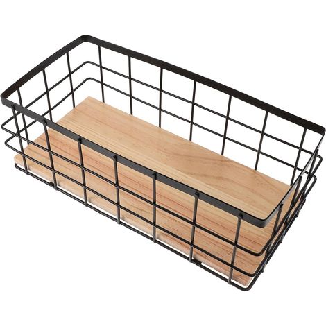 Panier de rangement rectangulaire en fer noir et bois pour (1/5)