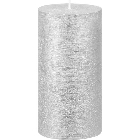 Kerze MagicHome Weihnachten, 6,9x13 cm, zylindrisch, silber, Metallic-Effekt (1/2)