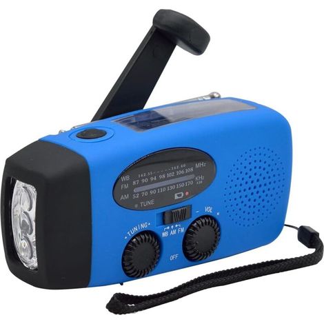 Radio solar portátil, radio AM/FM/NOAA autoalimentada con manivela, radio meteorológica de emergencia con linterna de 3 LED y cargador de teléfono para senderismo y acampada.