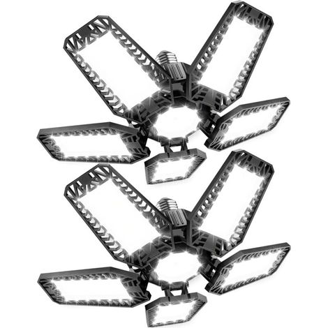 Plafonnier LED 120 W pour garage, lot de 2, douille E27/E266, pliable, 5+1 panneaux orientables, lumière blanche 6500 K, 10 000 ml (1/4)