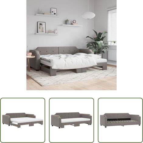 vidaXL Doppelbett - Tagesbett Ausziehbar mit Matratzen Taupe 80x200 cm Stoff (1/5)