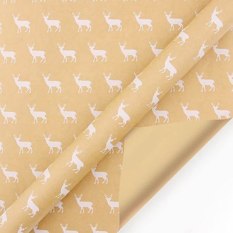Grand rouleau de papier d’emballage cadeaux de Nol - Papier cadeaux - Papier kraft recyclable - 43 cm x 3 m - Motif élans blancs (1/5)