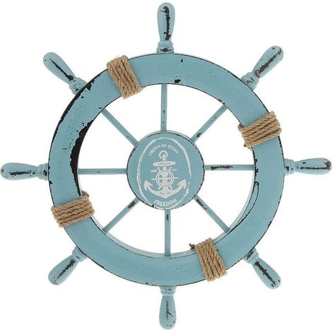 1 Stück blaue Wandleiste, hängendes Schiffssteuerrad aus Holz, Holz, dunkelschwarz (1/4)