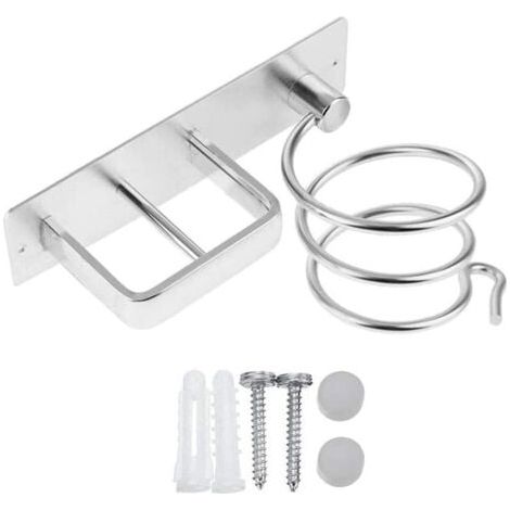 (Argent) Wand-Haartrocknerhalter, Haartrocknerhalterung für Glätteisen mit Kabelhalterung zur Aufbewahrung von Haartrockner und Glätteisen, Bohr- und Klebemontage, zwei Installationsmethoden (1/5)