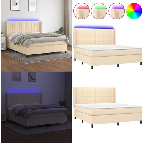 Sommier à lattes de lit matelas et LED Crème 180x200 cm Tissu - Sommier Tapissier - Lit Plateforme - Lit Avec Rangement - Tête De Lit Ajustable - Éclairage Led - Home & Living (1/5)