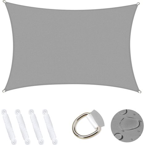 Voile d'ombrage rectangulaire Ineasicer 4 x 5 m, abri de jardin, protection UV 95 %, auvent imperméable et résistant pour terrasse, jardin, cour, camping et piscine - Gris (1/4)