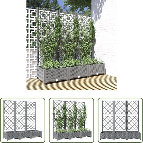 Spalier - Pflanzkübel mit Rankgitter Hellgrau 120x40x121,5 cm PP (1/5)