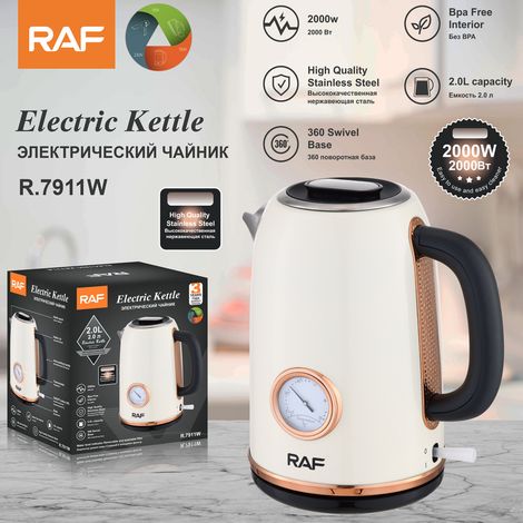 Bouilloire électrique (blanche) 2 L, conforme aux normes européennes, avec revêtement intérieur en acier inoxydable, chauffe rapide et arrêt automatique. (1/5)
