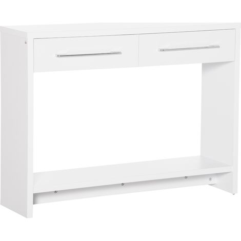 Meuble du couloir d’entrée Table console avec 2 tiroirs et étagère pour le salon du couloir 101,6x28x76,2 cm Blanc (1/5)