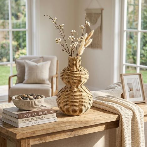 Vase tissé, Vase en Osier en Forme de Gourde d'aspect Artisanal pour Fausses Fleurs, pièce maîtresse de Table Rustique décorative pour la décoration la Maison, Kaki, décorations Maison (1/5)