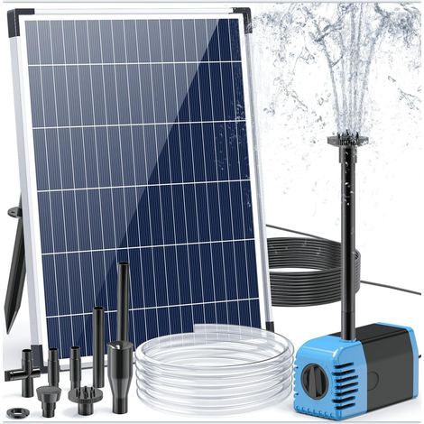 Fontana solare per esterni - Pompa per laghetto bilingue - Filtro - 12 W - 605 L/H - Cavo da 2 m - Kit fai da te per l'acqua - 4 ugelli