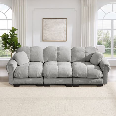 Canapé 3 places 260x86x90 cm en chenille gris clair, assise épaisse, pour salon – MEUBLIV (1/5)