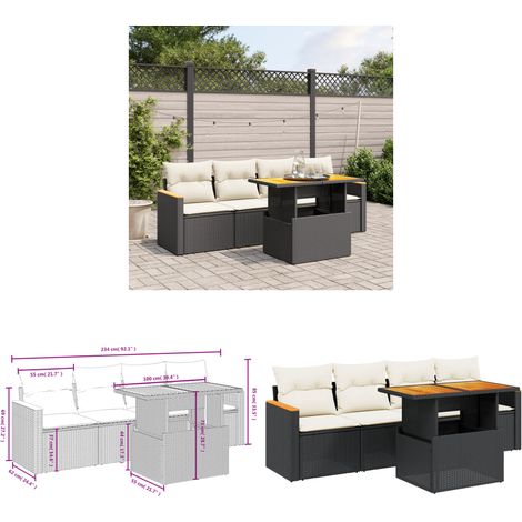 Salon de jardin 5 pcs avec coussins noir résine tressée - Ensemble Salon De Jardin - Meuble Extérieur - Résine Tressée - Rotin Synthétique - Mobilier De Jardin - Home & Living (1/3)