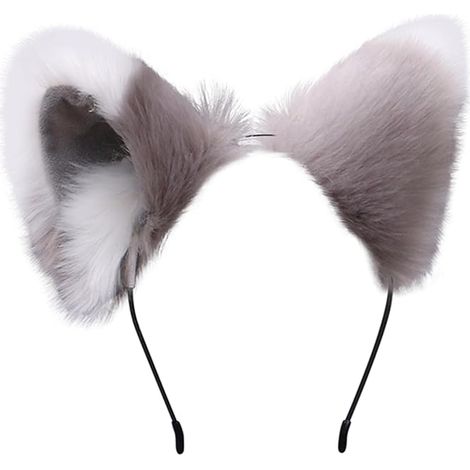 Niedliches, flauschiges Katzen-Fuchsohren-Cosplay-Anime-Fellstirnband – Grau und Weiß (1/2)