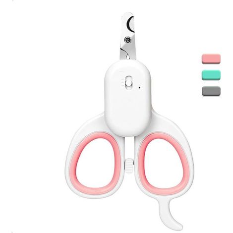 Coupe Griffes pour Chat, Multifonction Coupe-Ongles Professionnels pour Chiot & Petit Animal, Ciseaux Acier Inoxydable, équipé d'une lumière LED Haute luminosité et d'une lumière UV (Rose)- (1/5)