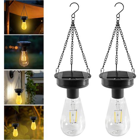 Lot de 2 lampes solaires de jardin de 8 cm - Pièces de rechange - Lampe solaire à suspendre - Avec ampoule LED claire - Panneau solaire de rechange pour lampes solaires de jardin - Décoration (1/5)