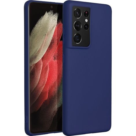 Coque pour Samsung Galaxy S21 Ultra en silicone mat bleu marine avec verre trempé. (1/4)