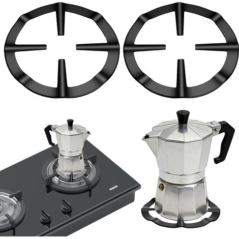 2 anelli di supporto in ghisa per fornelli a gas, riduttori per bruciatori moka, supporti per caffettiere italiane, basi di riduzione per bruciatori a gas per piani cottura (13 cm) (1/5)