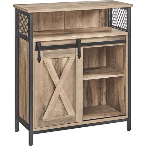 Mobile contenitore con anta scorrevole scomparto aperto ripiano regolabile stile industriale per ingresso soggiorno cucina ufficio marrone rustico e nero 120006431