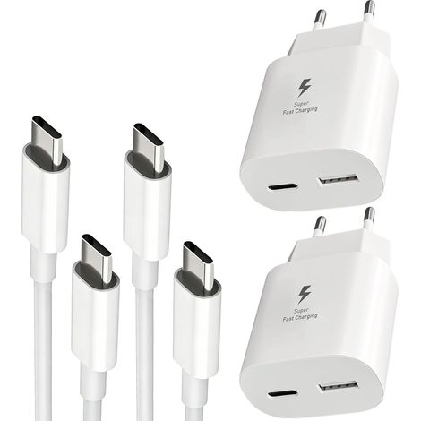 2 Pièces Chargeur USB C 25W pour S25 S24 S23 S22 S21 S20 Ultra FE,2-Port Charge Rapide Prise Adaptateur USB-C et USB-A avec Type C Cavo Compatible avec A56 A55 A54 A36 A35 A34,Z Flip 7 (1/5)