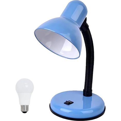 Lampe de bureau avec ampoule LED, (bleue) col de cygne flexible, lampe de table 6000K en métal avec col de tuyau flexible pour bureau, salon, chambre, table de chevet, dortoir universitaire (1/5)
