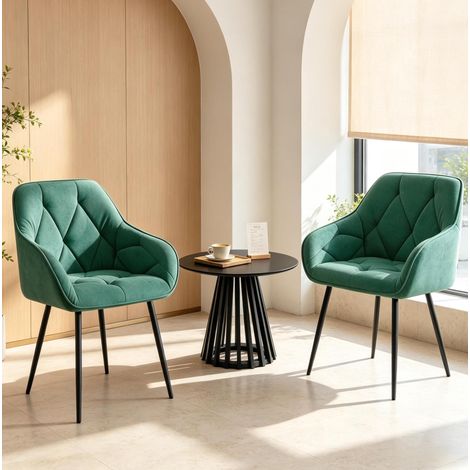 Set di 2 sedie da pranzo turchesi in velluto con braccioli ergonomici (1/5)