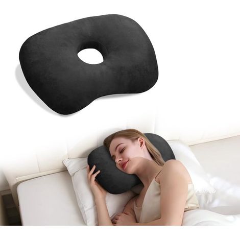 Coussin pour oreilles pour les personnes dormant sur le côté, soutien orthopédique ajustable avec housse amovible et lavable, pour les douleurs aux oreilles et les piercings, noir-AquaForge (1/5)