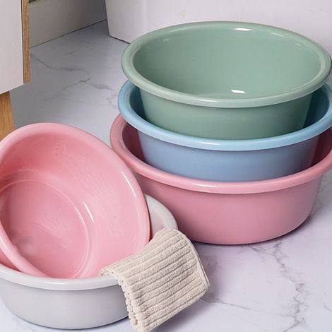 Lavabo rond en plastique épais pour la maison, idéal pour les bébés, les étudiants et les dortoirs. Petite taille (29,5 x 10 cm), style bleu épais. (1/5)