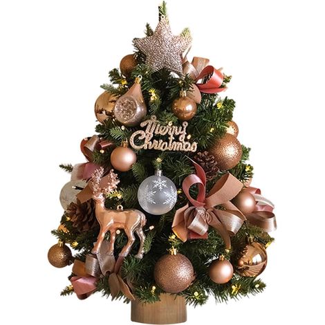 JSSEVN - Mini árbol de Navidad artificial con guirnalda de luces LED para decoración navideña - Árbol de Navidad pequeño con luces - De mesa - Color champán - 45 cm (1/5)