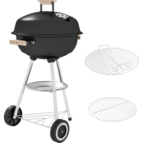 Barbecue a Carbonella con Griglia in Acciaio Coperchio e Prese d'Aria e Ruote Nero (1/5)