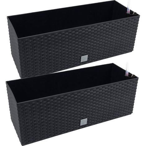 Lot de 2 jardinières rectangulaires 17L avec arrosage automatique – Plastique injecté – Dimensions 52 x 20 x 20 cm – Couleur anthracite – Wellhome (1/5)