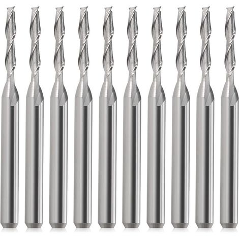 Lntyq Lot de 10 fraises CNC, tige 1/8", tête plate, en métal dur, flûte à double flûte 3,175 mm, spirale, Upcut pour bois, PVC, MDF, bois dur (1/4)