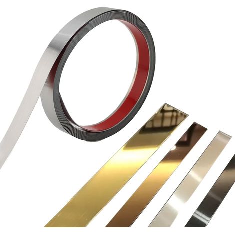 Bande métallique auto-adhésive, Bande décorative autocollante flexible pour mur, miroir, décoration de meubles, argent, 5 m x 2 cm (1/5)