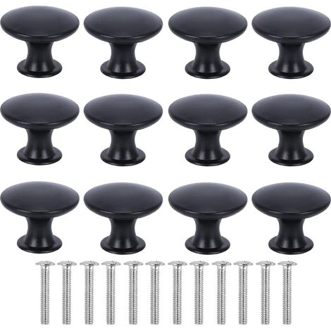 Lot de 12 poignées de porte rondes noires modernes, 30 mm, avec vis. (1/5)