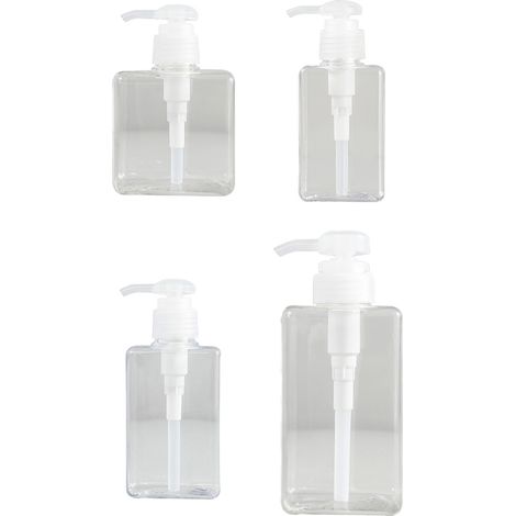 Lot de 4 distributeurs à pompe pour lotion et savon liquide, distributeurs de mousse carrés rechargeables en plastique, 100 ml + 150 ml + 250 ml + 450 ml (1/5)