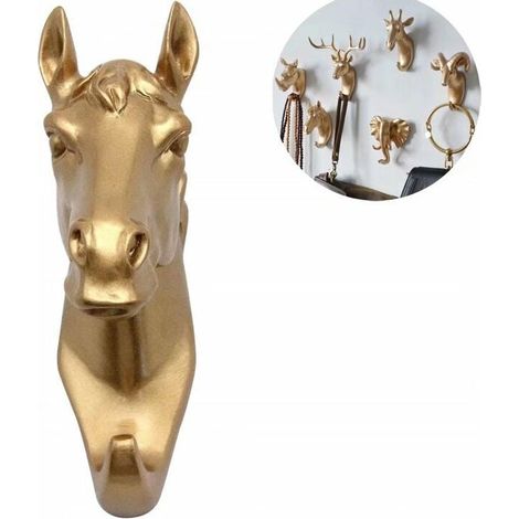 Perchero y Perchero Toallero Gancho de Pared Llave Animal Perchero Caballo Dorado (1/5)