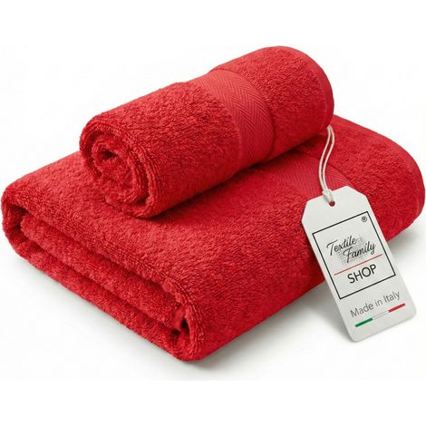 Paire de serviettes Red Face and Guest - 100 % coton éponge 450 g/m² Fabriqué en Italie