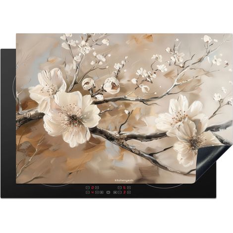 PROTECTION PLAQUE INDUCTION Fleurs - Abstrait - Peint - Beige Cuisine Accessoire 75x52 cm