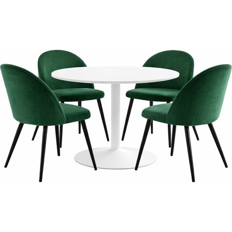 Carry Essgruppe Tisch Ø110cm, 4 Stühlen Velour grün.